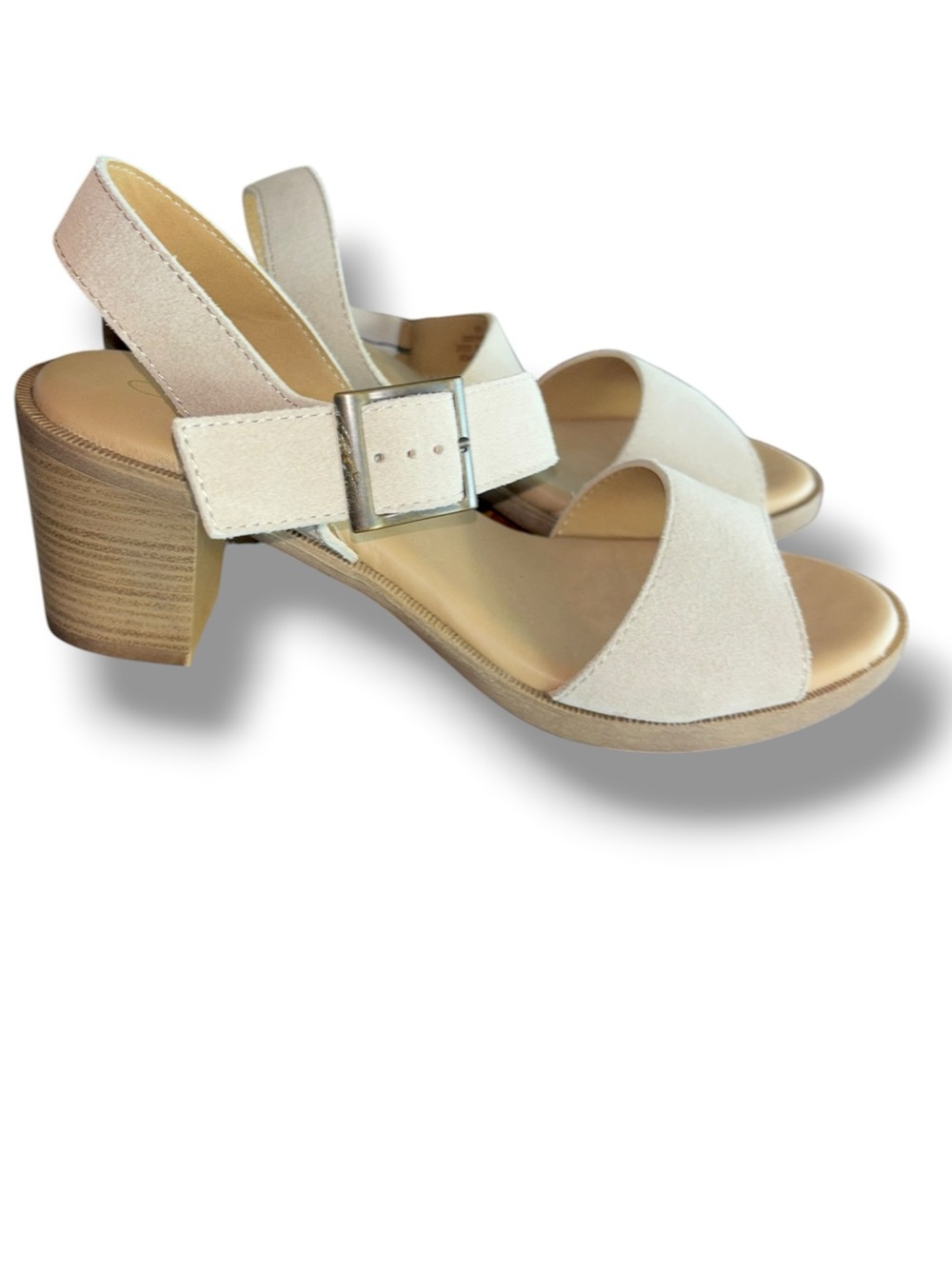 Angela Azzi Italian Made Suede Slingback Block Heel Sandals Beige 9.5 NWOT
